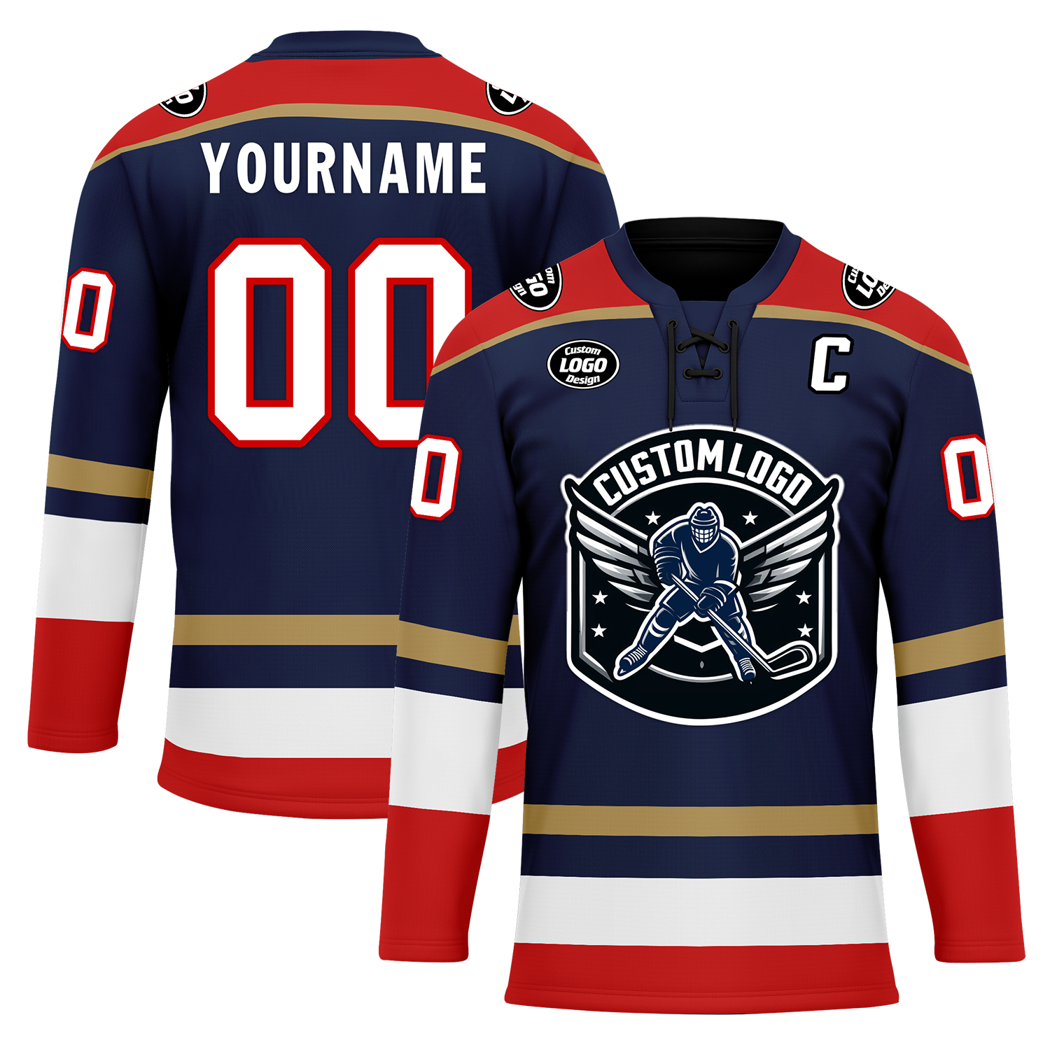 Custom Blue Red Personalized Hockey Jersey HCKJ01-D0a70af