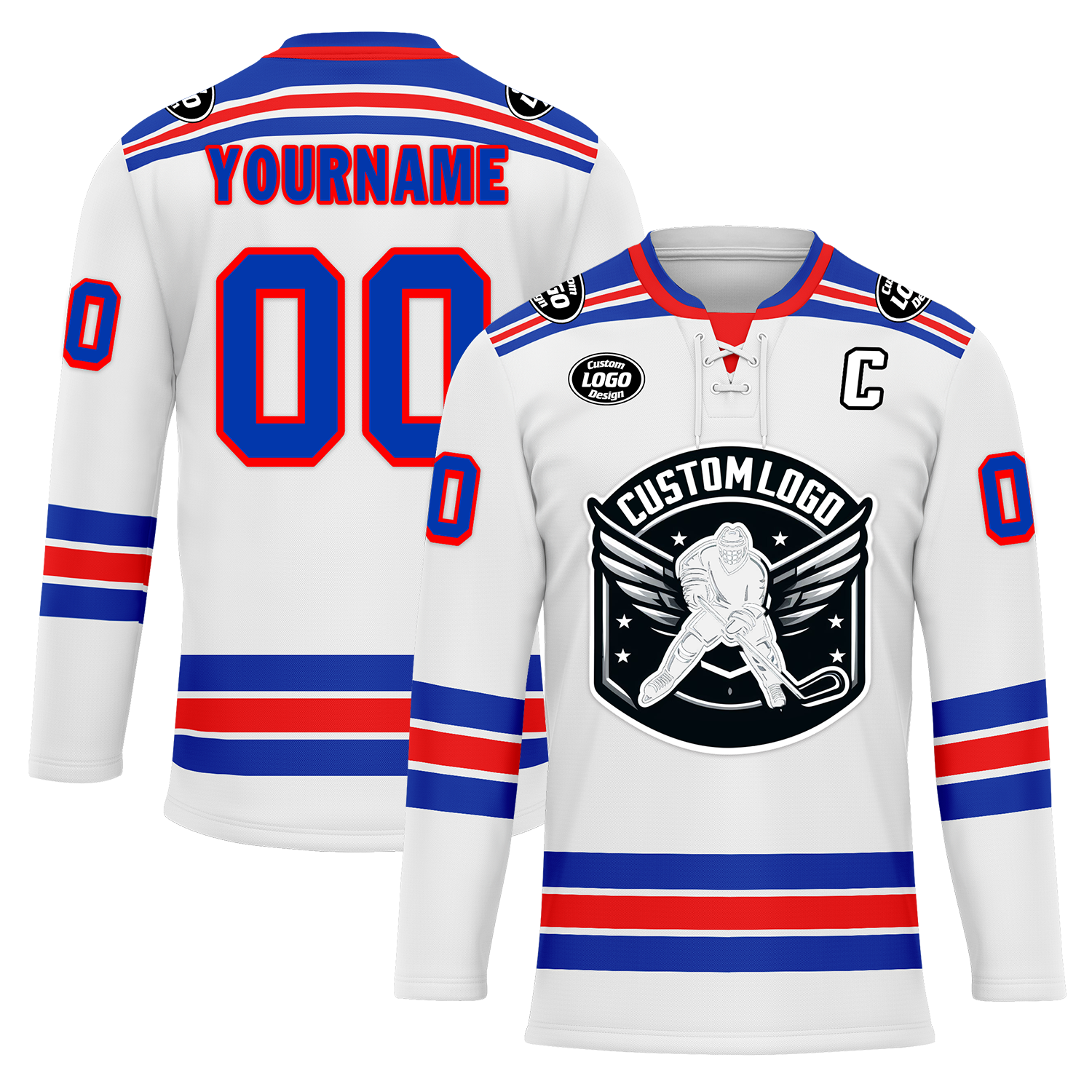 Custom White Blue Personalized Hockey Jersey HCKJ01-D0a7008