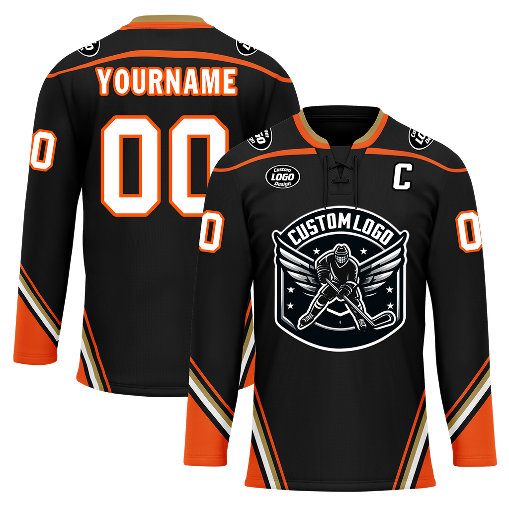Custom Black Orange Personalized Hockey Jersey HCKJ01-D0a70d8