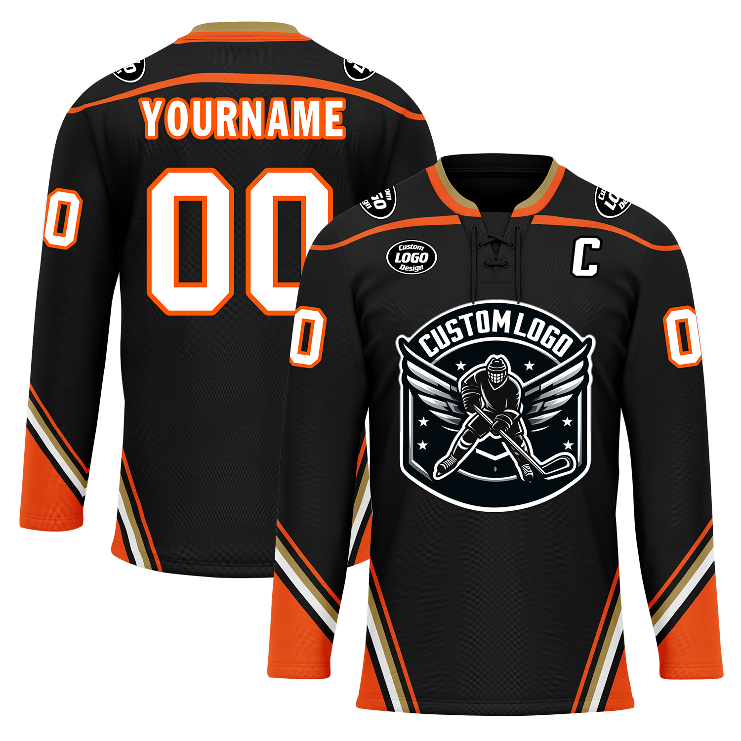 Custom Black Orange Personalized Hockey Jersey HCKJ01-D0a70d8