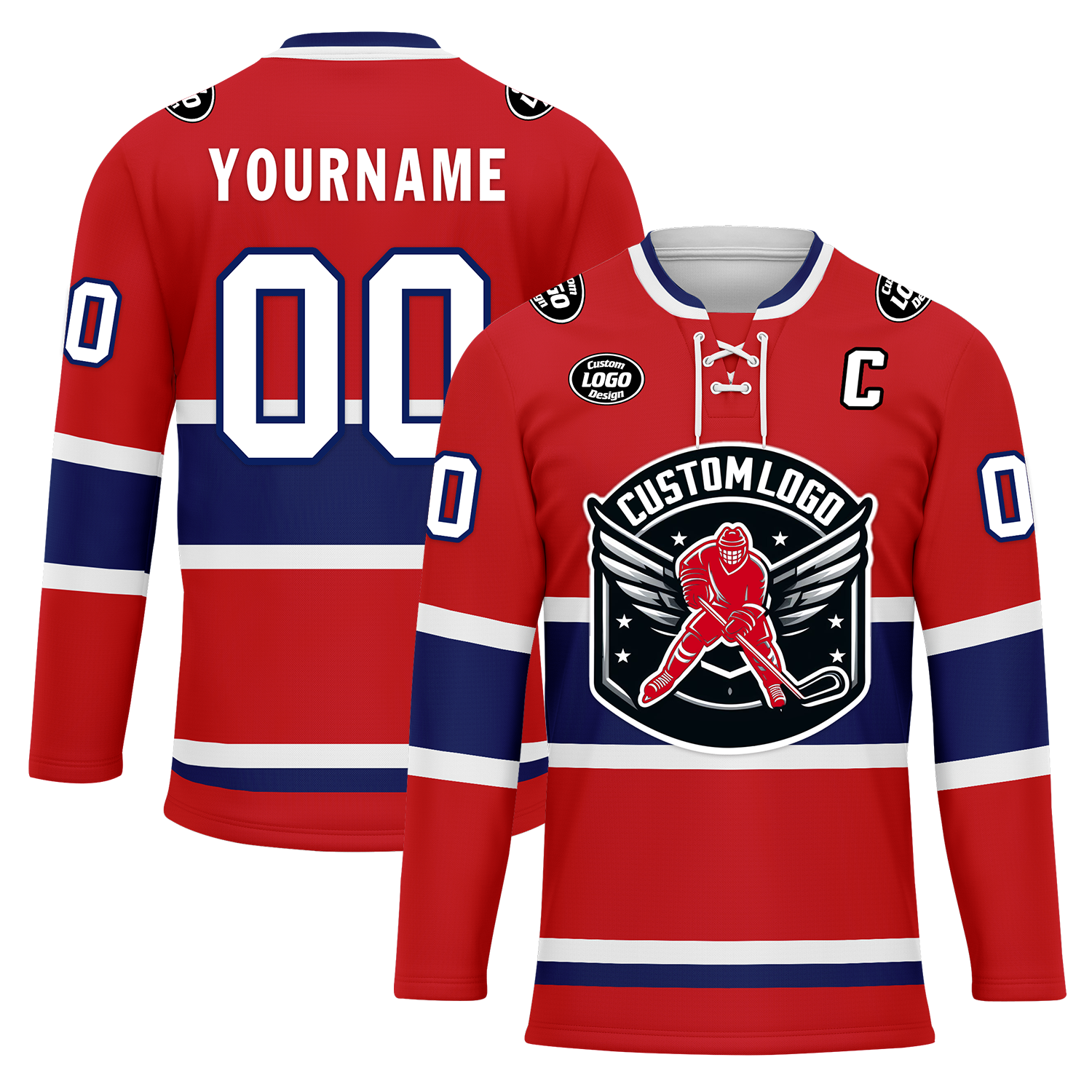 Custom Red Blue Personalized Hockey Jersey HCKJ01-D0a70a7