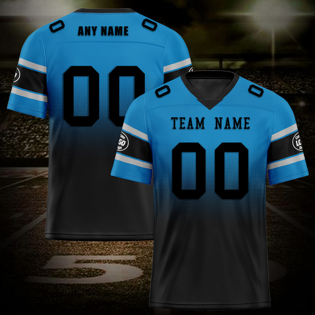 Custom Blue Black Carolina Personalized Authentic Football Jersey FBJ02-D020249-5