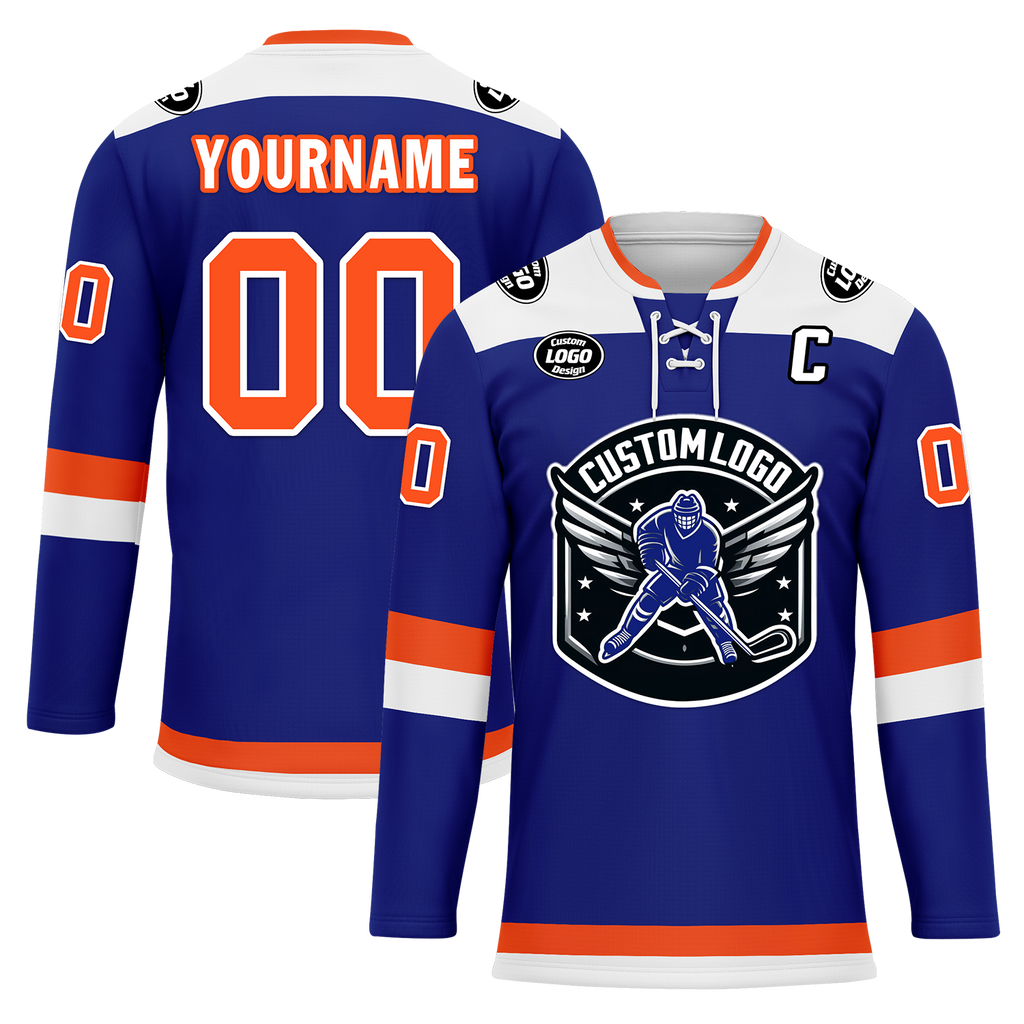 Custom Blue Orange Personalized Hockey Jersey HCKJ01-D0a700f