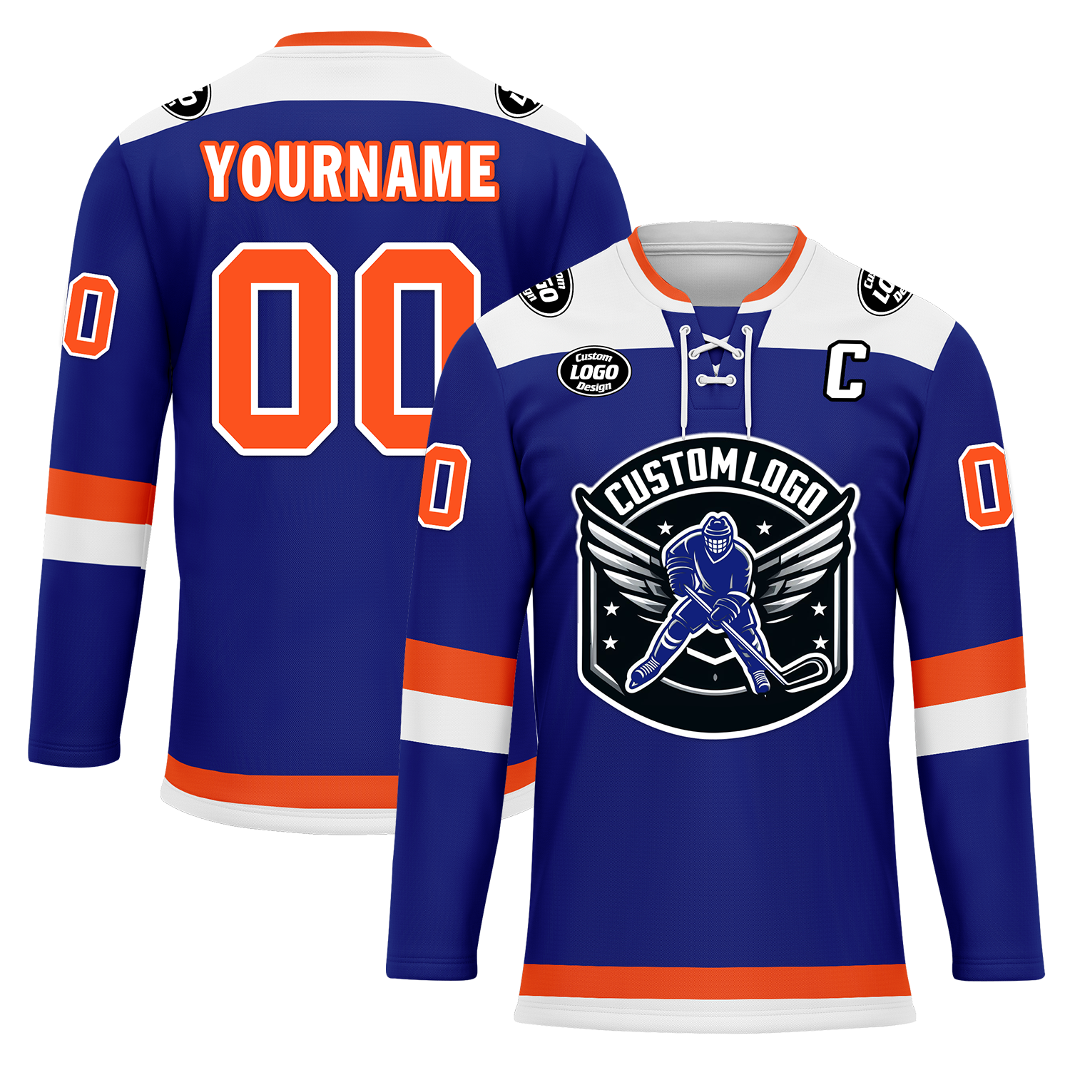 Custom Blue Orange Personalized Hockey Jersey HCKJ01-D0a700f