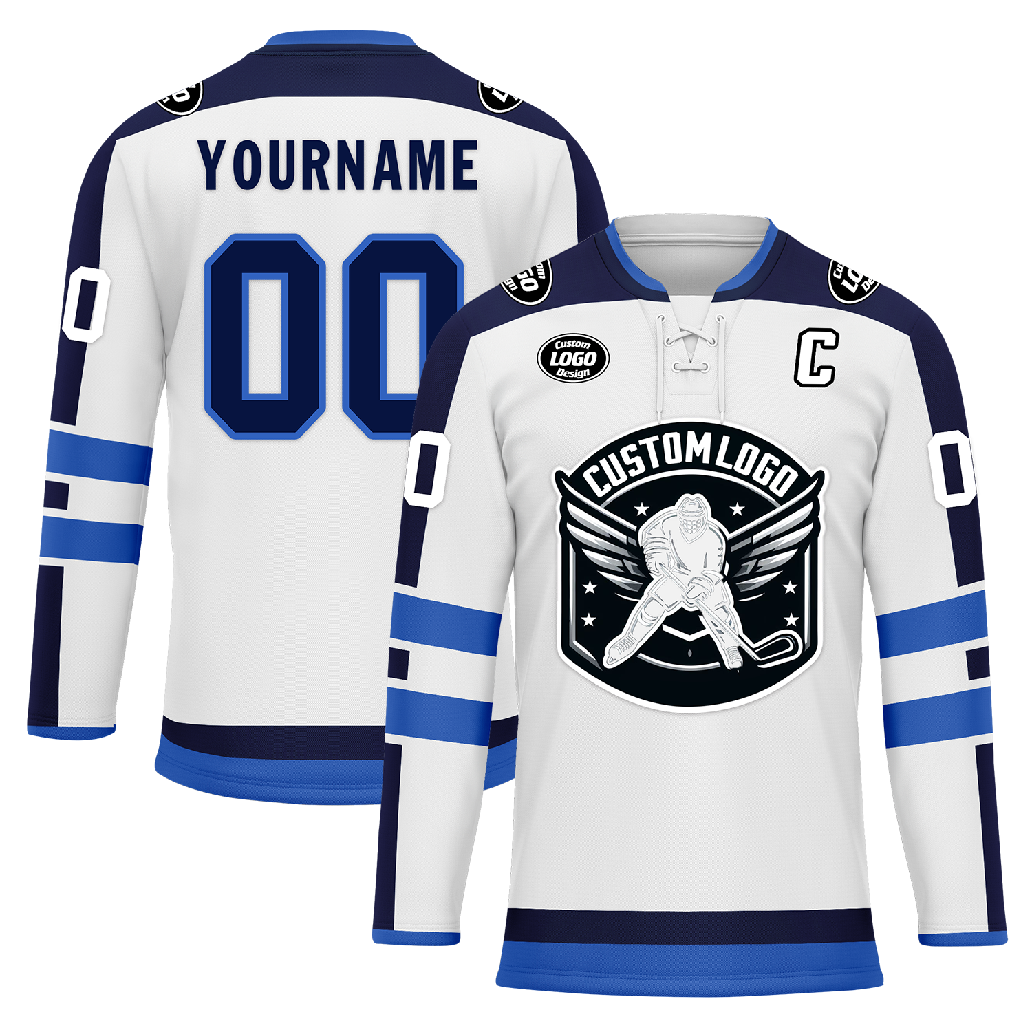 Custom White Blue Personalized Hockey Jersey HCKJ01-D0a70e0