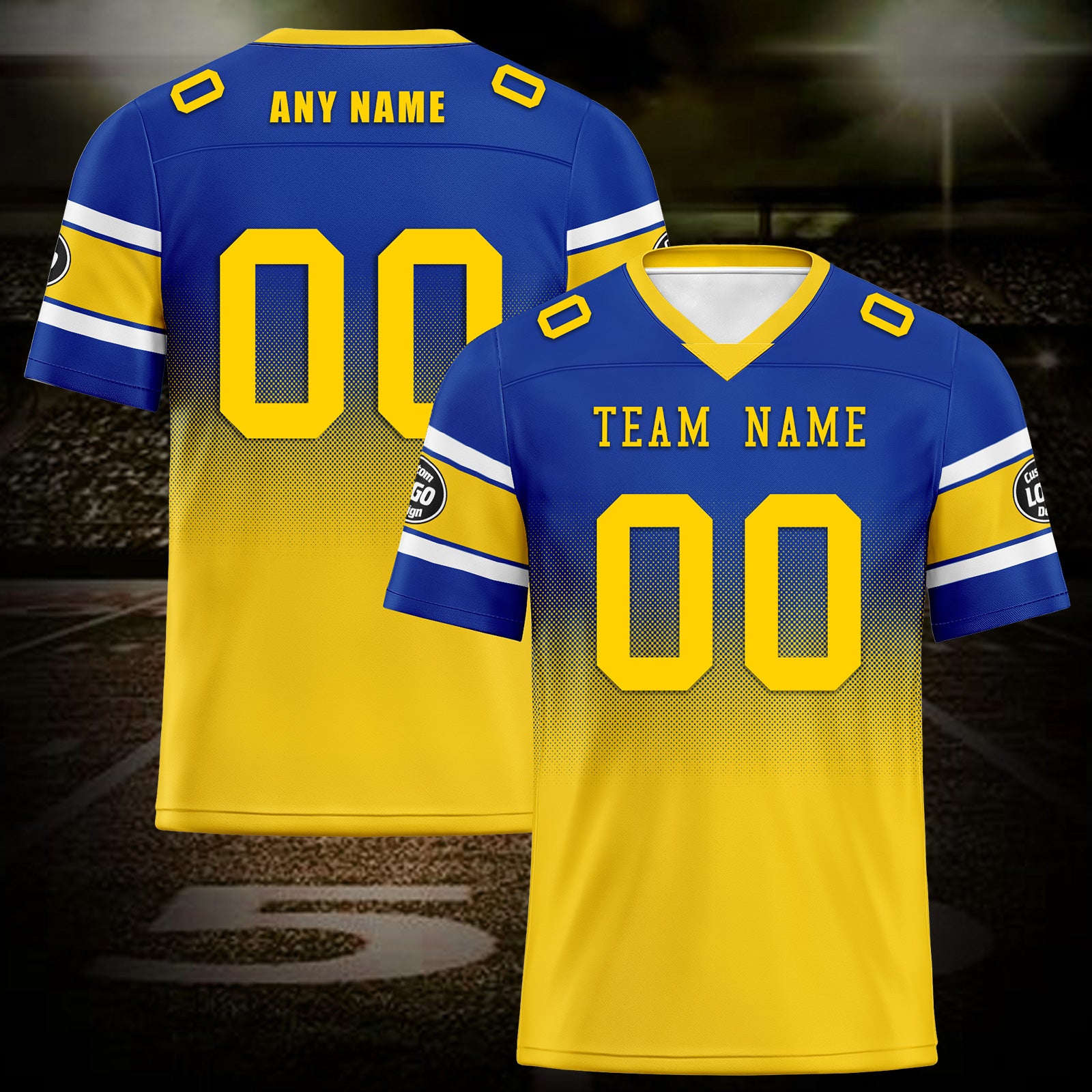 Custom Blue Yellow Los Angeles Personalized Authentic Football Jersey FBJ02-D020249-15