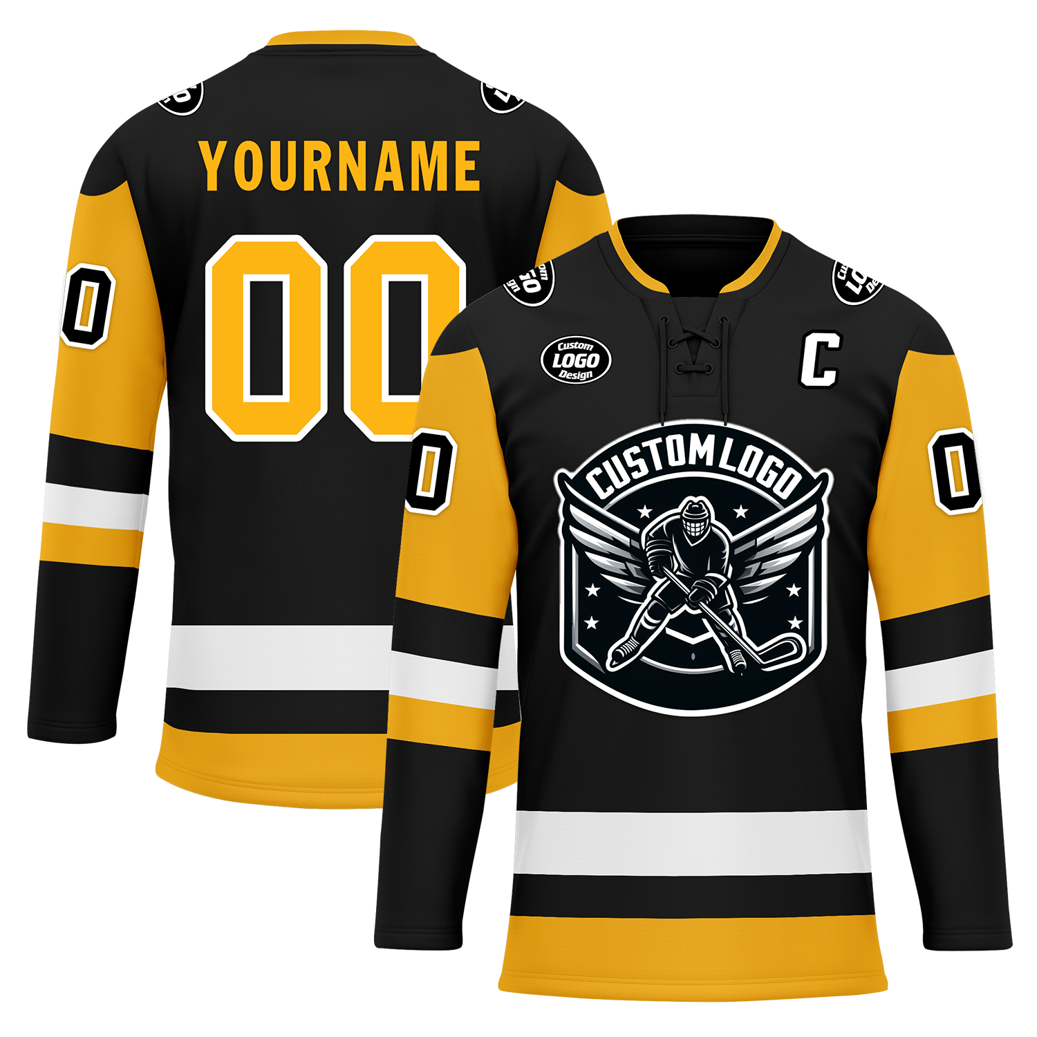 Custom Black Yellow Personalized Hockey Jersey HCKJ01-D0a7009