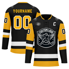 Custom Black Yellow Personalized Hockey Jersey HCKJ01-D0a7009