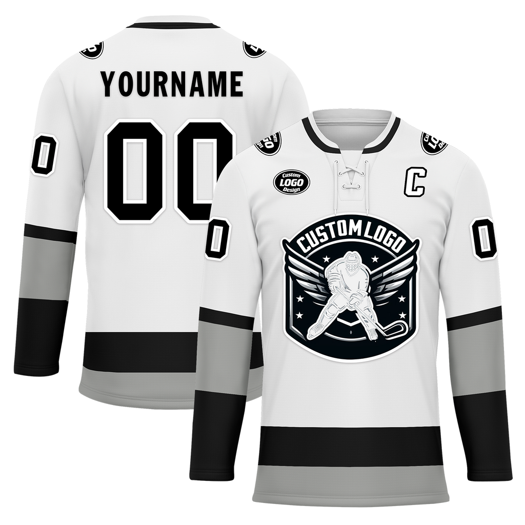 Custom White Grey Personalized Hockey Jersey HCKJ01-D0a70e7