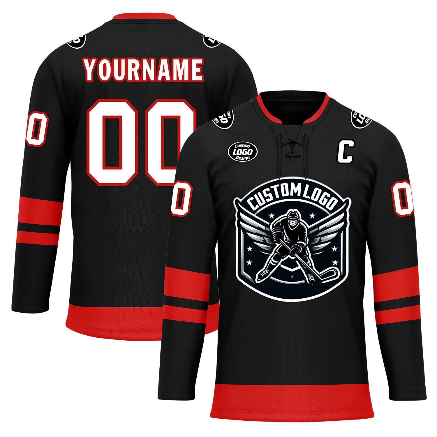 Custom Black Red Personalized Hockey Jersey HCKJ01-D0a700b