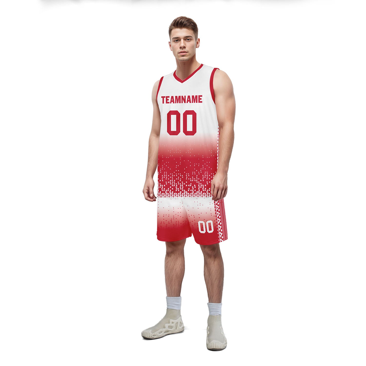 Custom White Red Fade Fashion Sports Uniform Basketball Jersey BBJ01-D020102-8