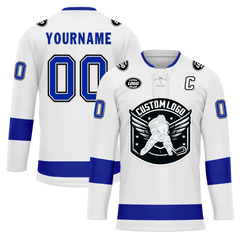 Custom White Blue Personalized Hockey Jersey HCKJ01-D0a70bb