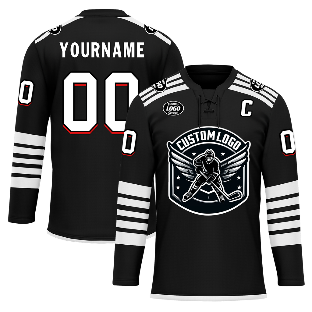 Custom Black White Personalized Hockey Jersey HCKJ01-D0a700d