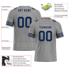 Custom Gray Blue Striped Sleeves Personalized Authentic Football Jersey FBJ02-D06033