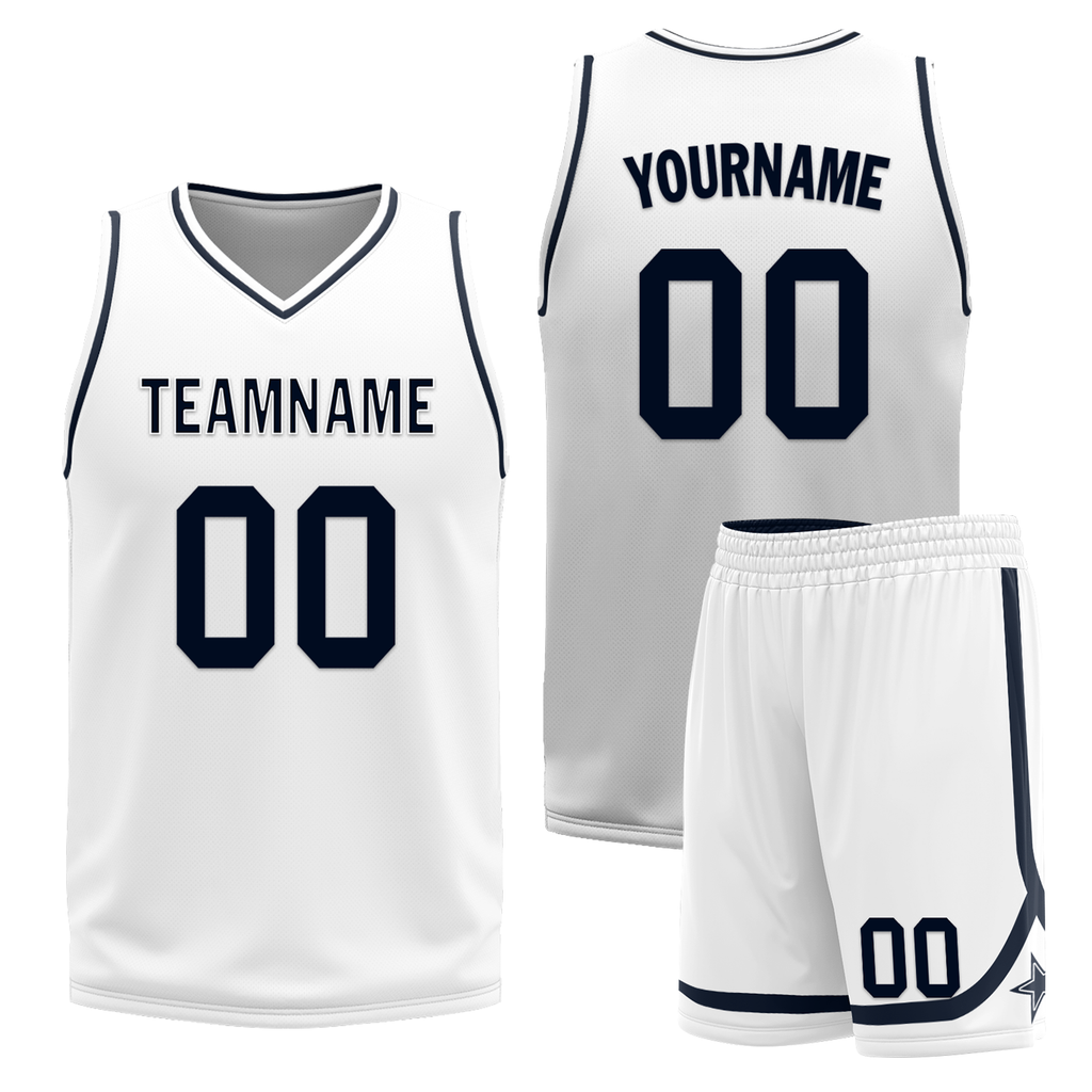 Custom Blue White Classic Style Reversible Basketball Uniform Personalized COOLMAX BBJR-D017056