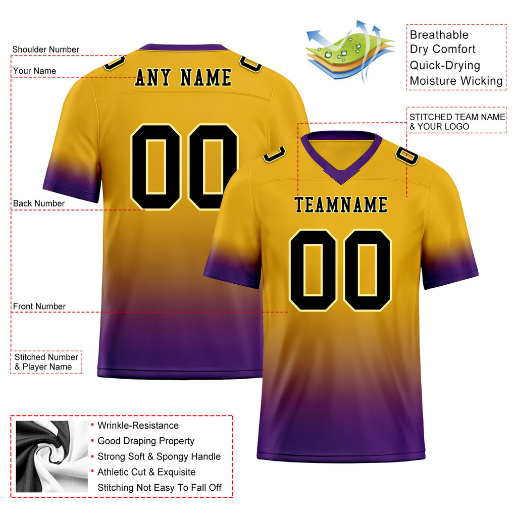 Custom Purple Gold Fade Fashion Personalized Authentic Football Jersey FBJ02-D06095