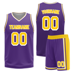 Custom Yellow Purple Classic Style Reversible Basketball Uniform Personalized COOLMAX BBJR-D017034