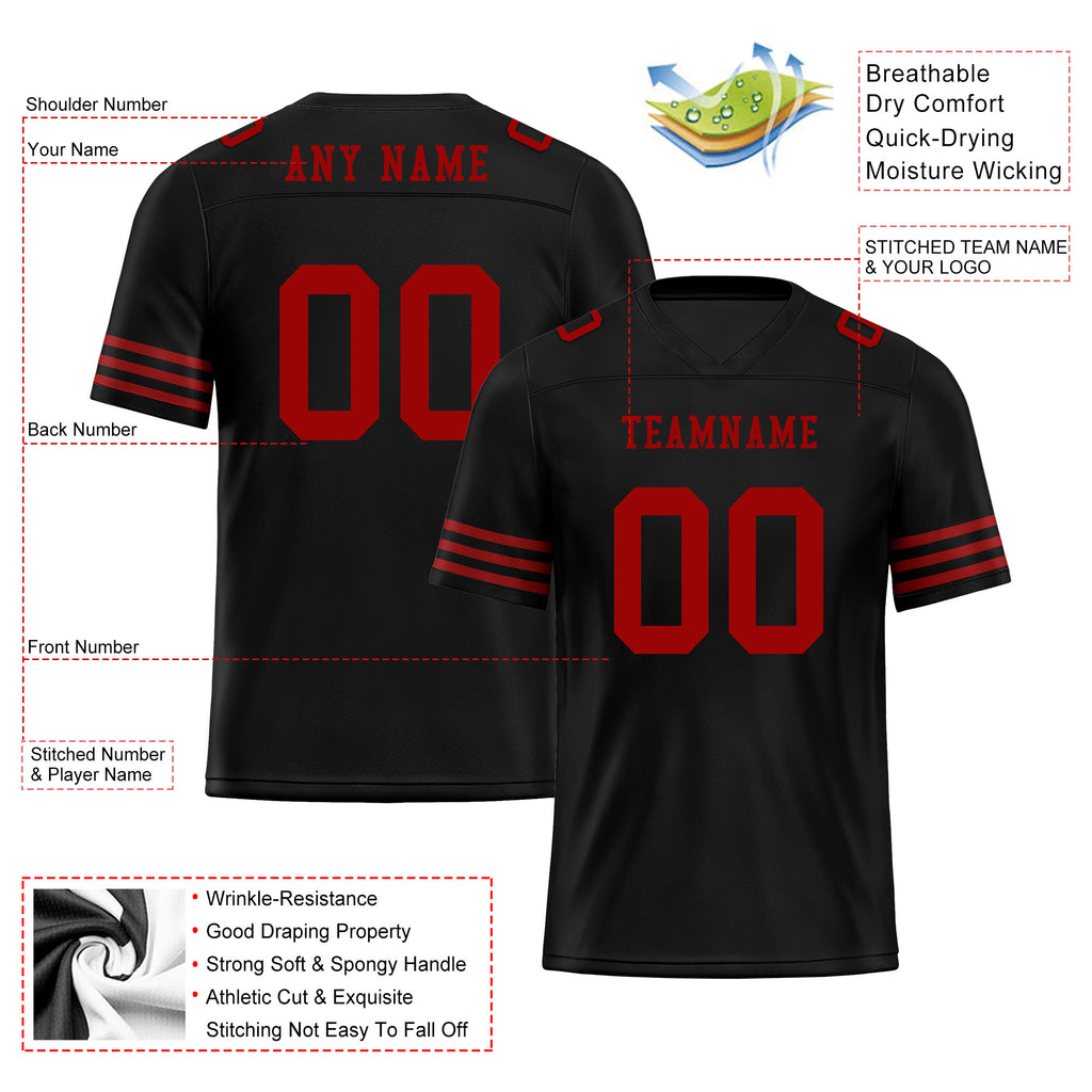 Custom Black Red Striped Sleeves Personalized Authentic Football Jersey FBJ02-D06041