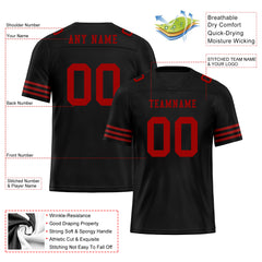 Custom Black Red Striped Sleeves Personalized Authentic Football Jersey FBJ02-D06041