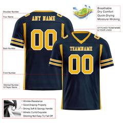 Custom Navy Blue Yellow Striped Sleeves Personalized Authentic Football Jersey FBJ02-D06078