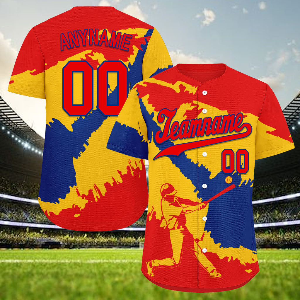 Custom Red Yellow Blue Colombian Flag Personalized Authentic Baseball Jersey BSBJ01-E06022-11
