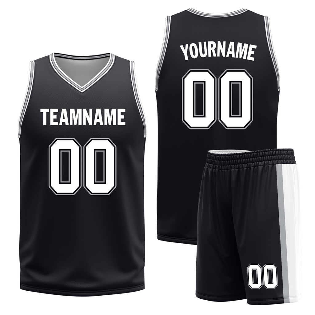 Custom White Black Classic Style Reversible Basketball Uniform Personalized COOLMAX BBJR-D017051