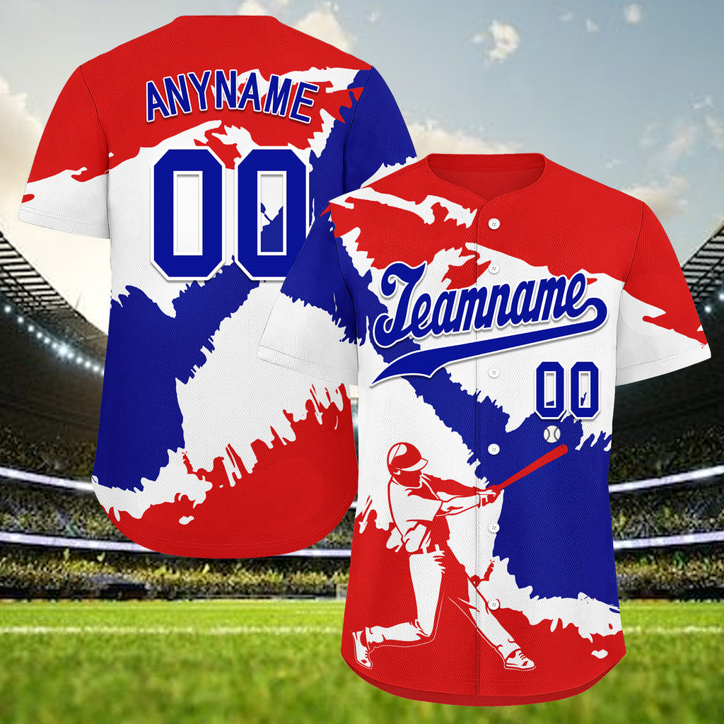 Custom Red White Navy Blue Dominican Republic Flag Personalized Authentic Baseball Jersey BSBJ01-E06022-2