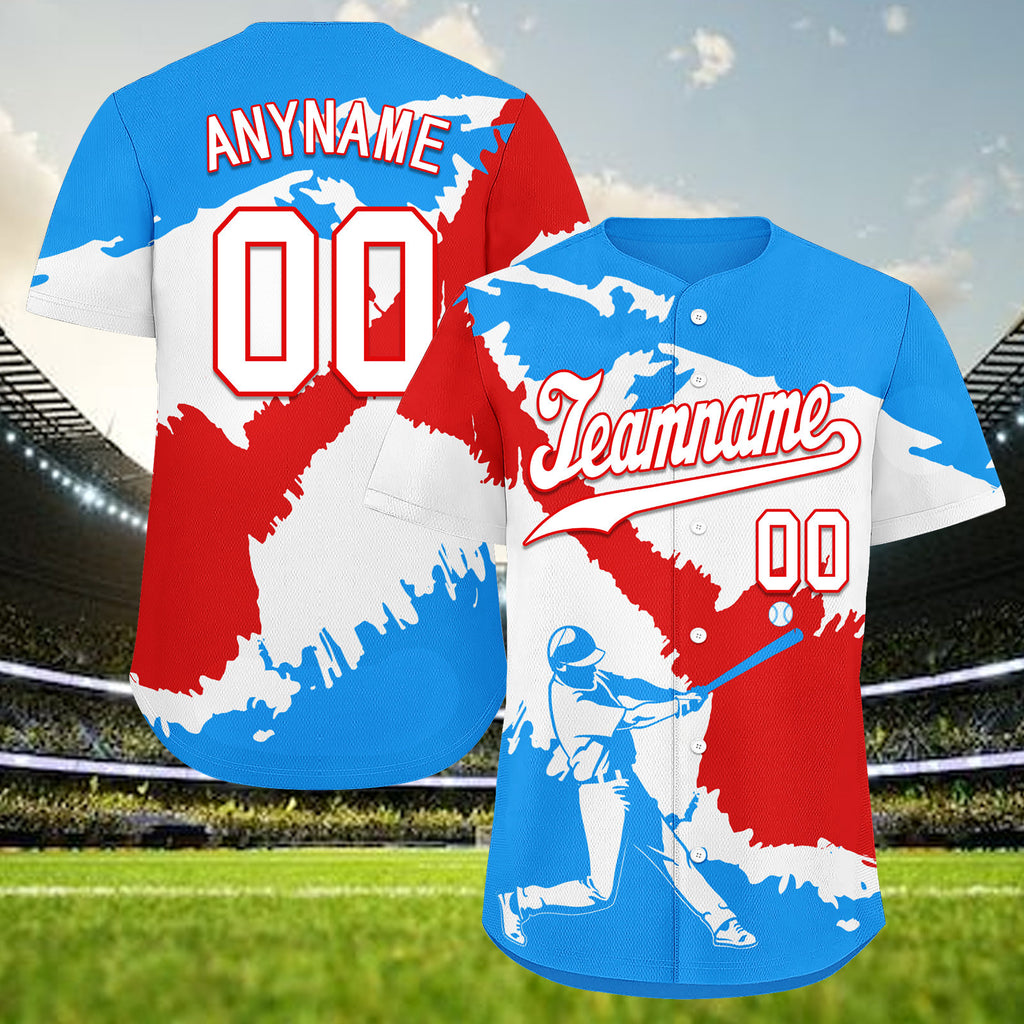 Custom Blue White Fiery Red Puerto Rico Flag Personalized Authentic Baseball Jersey BSBJ01-E06022-4