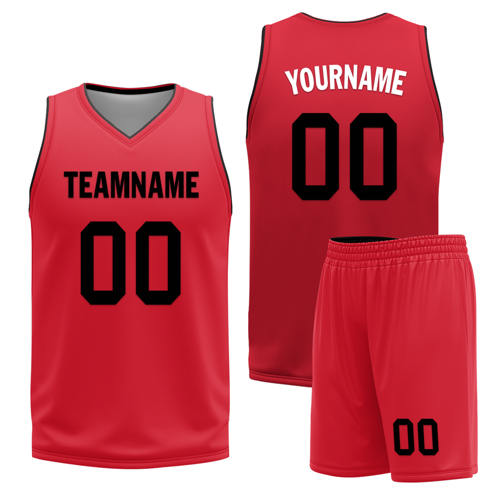 Custom Black Red Classic Style Reversible Basketball Uniform Personalized COOLMAX BBJR-D017018