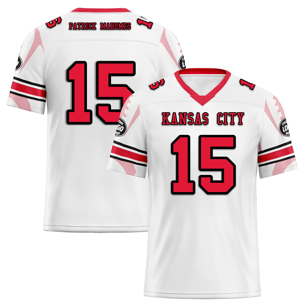 Custom White Red Kansas City Football Jersey and Sports Shoes Combo Offer Personalized Combo ZH-D025008-18