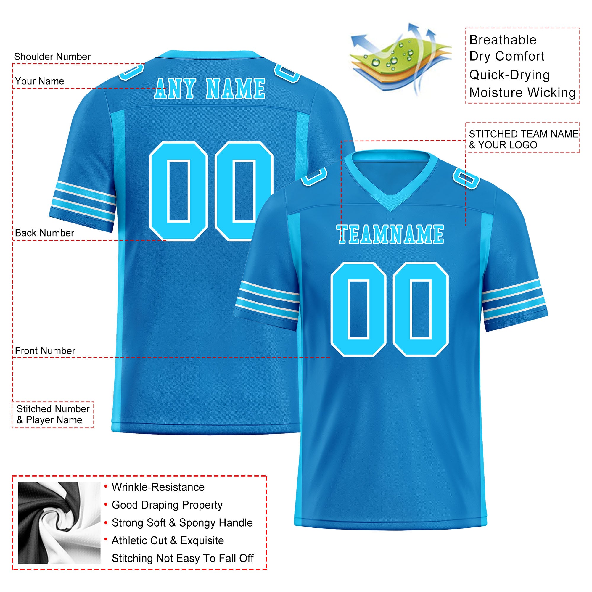 Custom Blue Striped Sleeves Personalized Authentic Football Jersey FBJ02-D06080