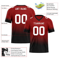 Custom Black Red Fade Fashion Personalized Authentic Football Jersey FBJ02-D06098