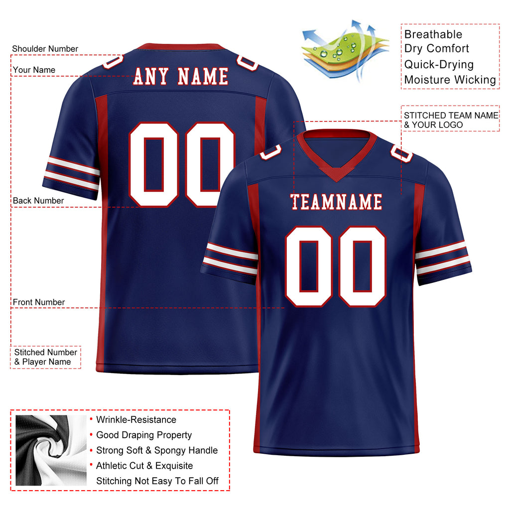Custom Blue Red Striped Sleeves Personalized Authentic Football Jersey FBJ02-D06060