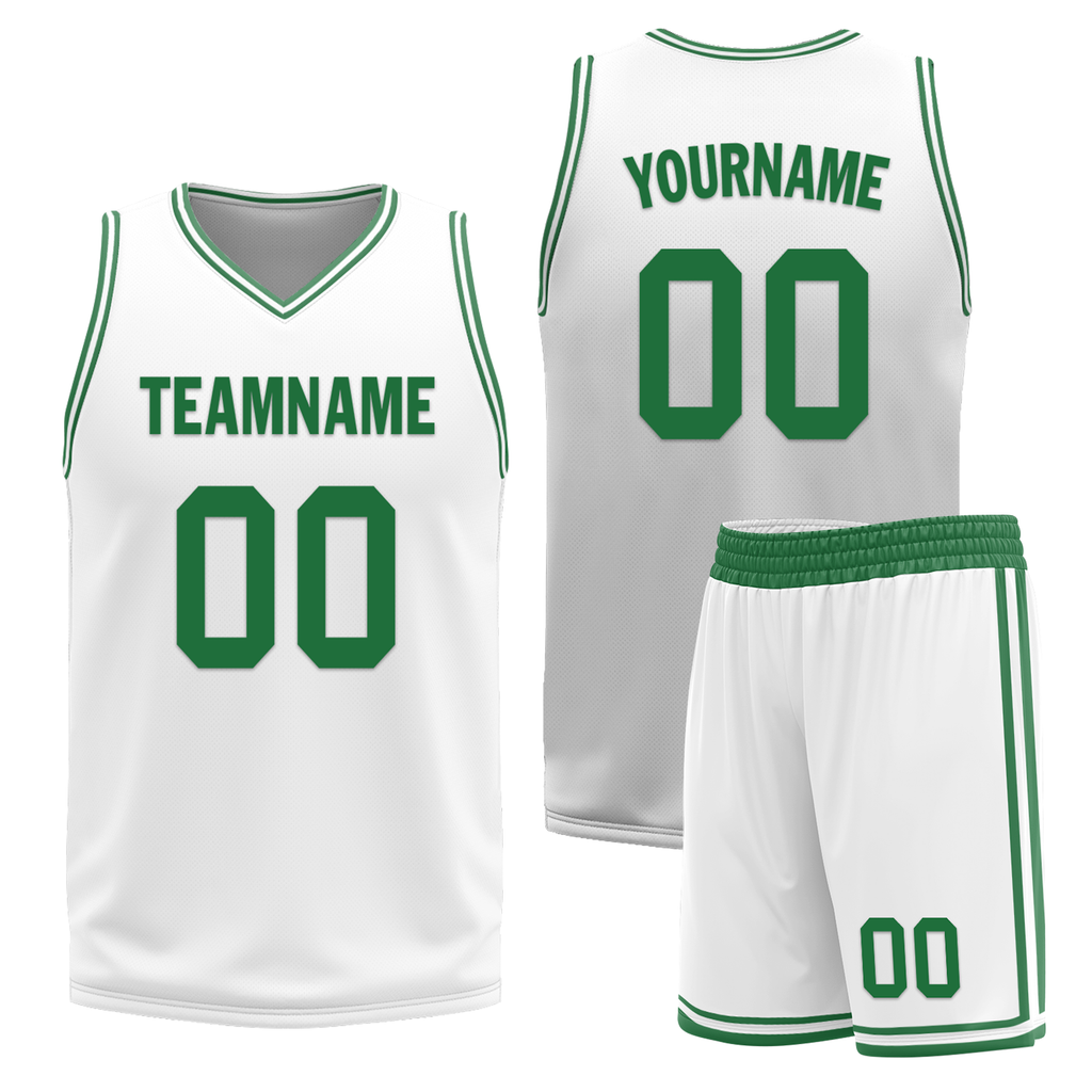 Custom Green White Classic Style Reversible Basketball Uniform Personalized COOLMAX BBJR-D017001