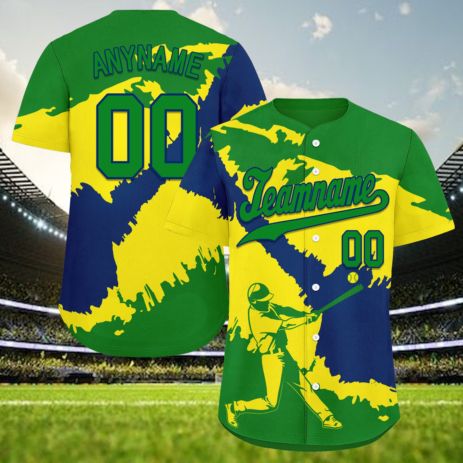Custom Green Navy Blue Light Yellow Brazilian Flag Personalized Authentic Baseball Jersey BSBJ01-E06022-5