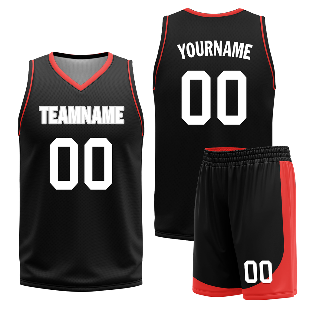 Custom Red Black Classic Style Reversible Basketball Uniform Personalized COOLMAX BBJR-D017042