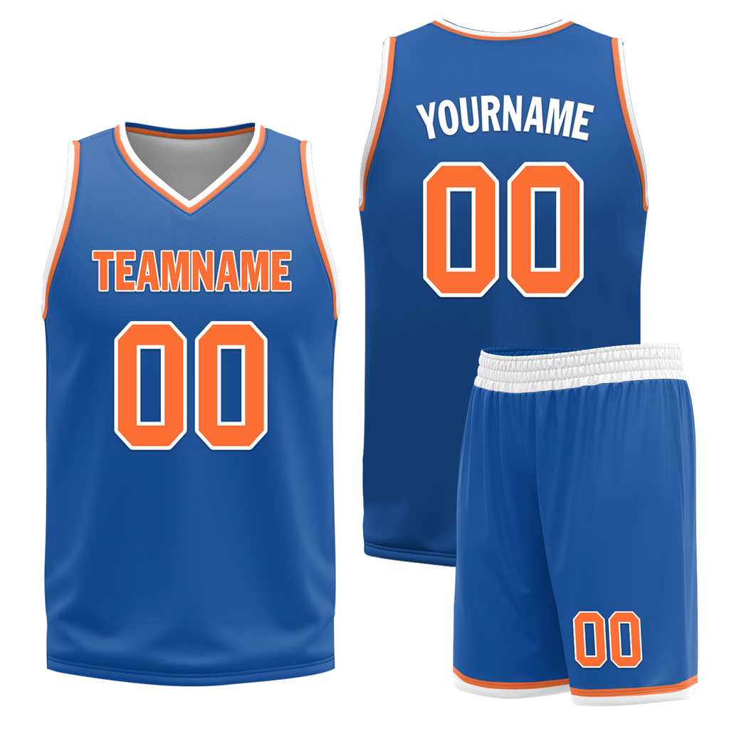 Custom White Blue Classic Style Reversible Basketball Uniform Personalized Ordinary BBJR-D017016