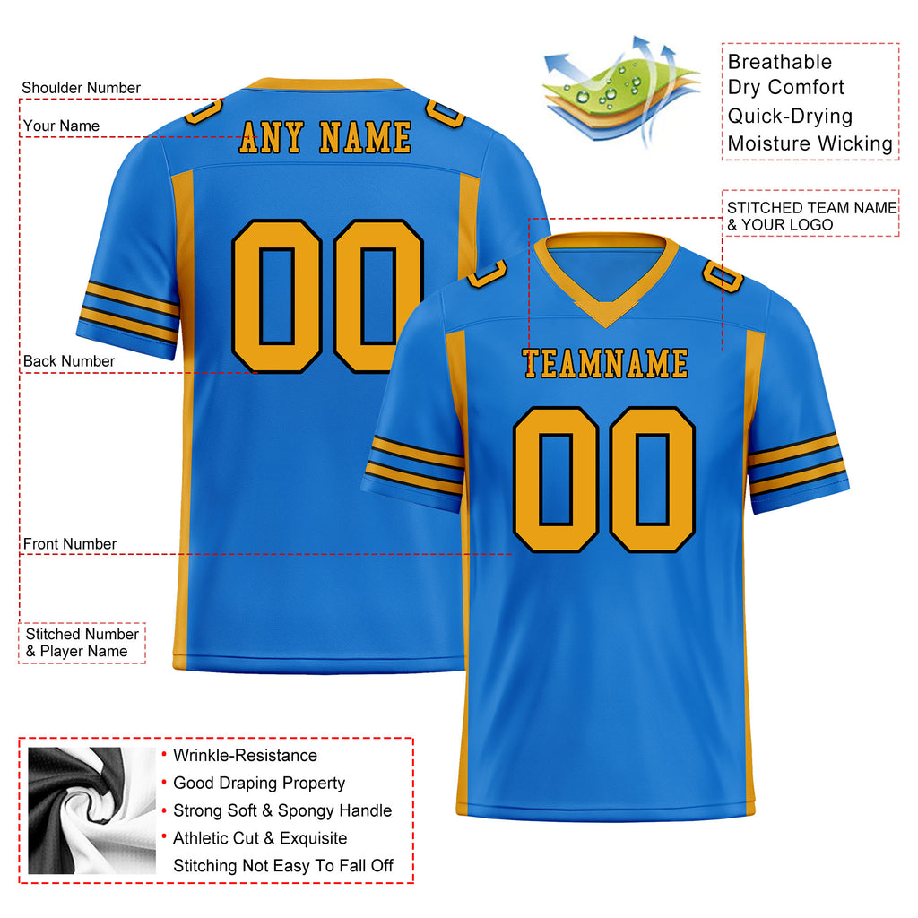 Custom Blue Yellow Striped Sleeves Personalized Authentic Football Jersey FBJ02-D06053