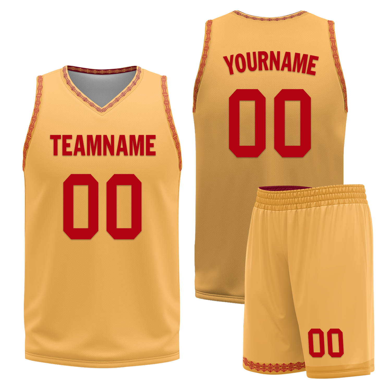 Custom Red Yellow Classic Style Reversible Basketball Uniform Personalized Ordinary BBJR-D017011
