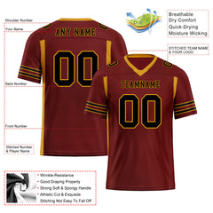 Custom Dark Red Yellow Striped Sleeves Personalized Authentic Football Jersey FBJ02-D06048