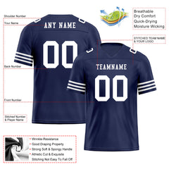 Custom Dark Blue White Striped Sleeves Personalized Authentic Football Jersey FBJ02-D06035