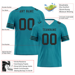 Custom Teal Black Striped Sleeves Personalized Authentic Football Jersey FBJ02-D06042