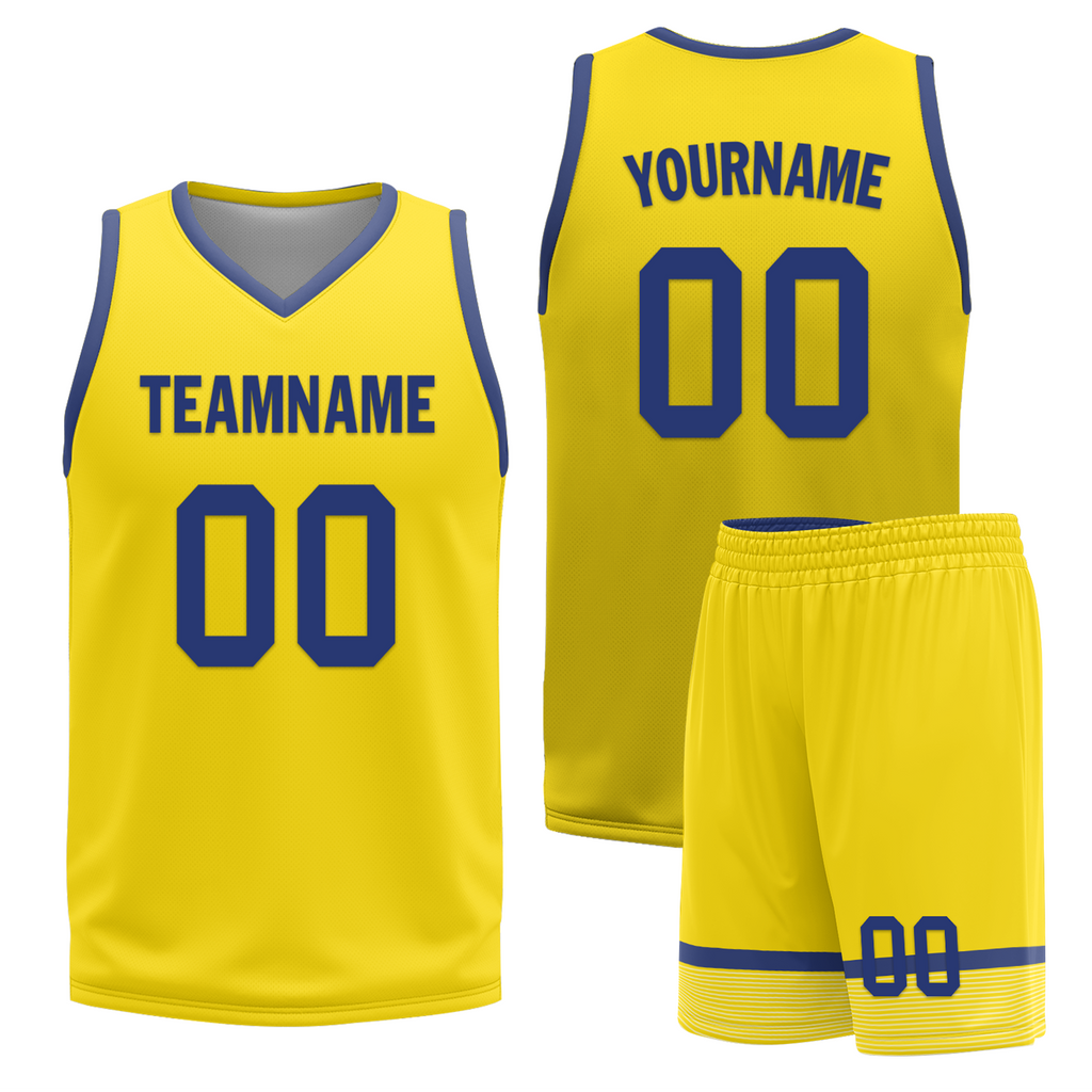 Custom Blue Yellow Classic Style Reversible Basketball Uniform Personalized COOLMAX BBJR-D017003