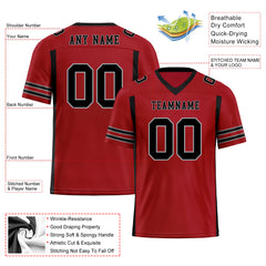 Custom Black Red Striped Sleeves Personalized Authentic Football Jersey FBJ02-D06075