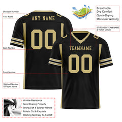 Custom Black Gold Striped Sleeves Personalized Authentic Football Jersey FBJ02-D06067