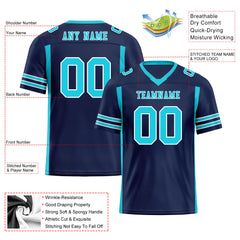 Custom Navy Blue Turquoise Striped Sleeves Personalized Authentic Football Jersey FBJ02-D06079