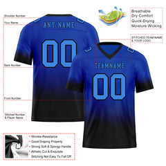 Custom Black Blue Fade Fashion Personalized Authentic Football Jersey FBJ02-D06102