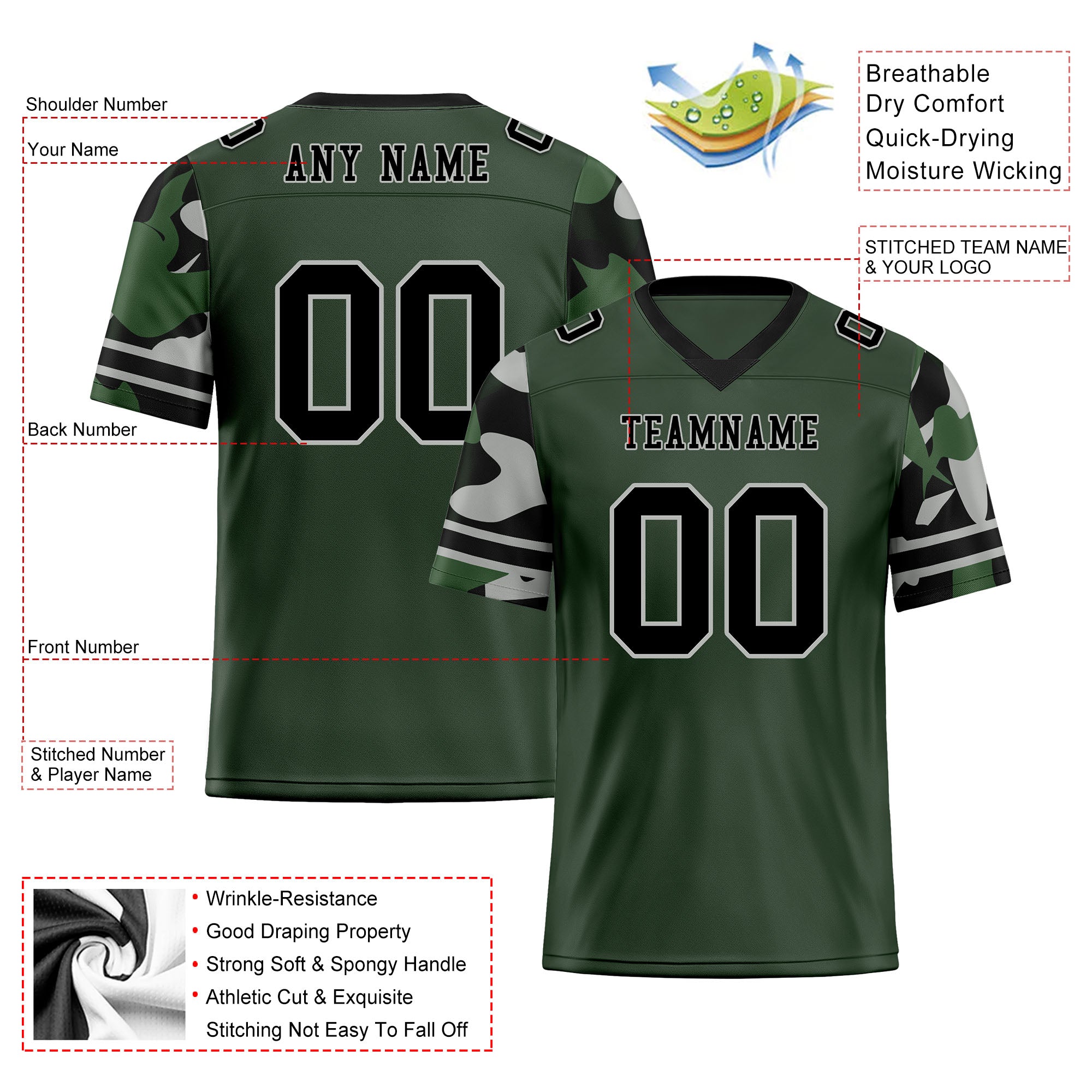Custom Camo Personalized Authentic Football Jersey FBJ02-D06123