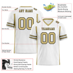 Custom White Gold Striped Sleeves Personalized Authentic Football Jersey FBJ02-D06069