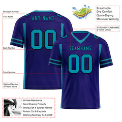 Custom Purple Turquoise Striped Sleeves Personalized Authentic Football Jersey FBJ02-D06064